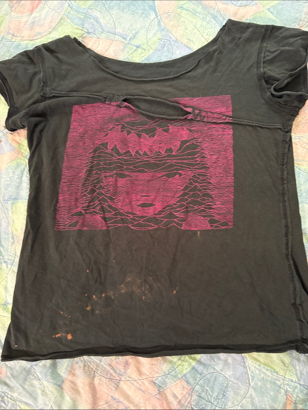 Emily the strange Black Short Sleeve Graphic Tee with Pink Print cosmic debris-L